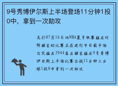 9号秀博伊尔斯上半场登场11分钟1投0中，拿到一次助攻